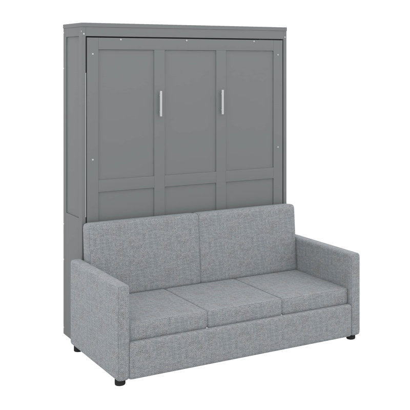 Lit escamotable double avec coussin, Gris
