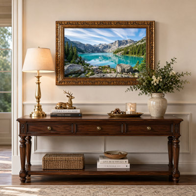 Walnut Gold Framed，Canvas Wall Art for Living Room, Bedroom, Office or Entryway – Decorative Wall Decor with Mountain Lake