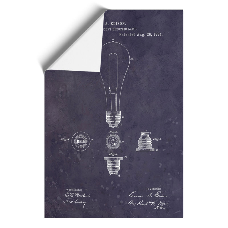Light Bulb Patent Dark - Frameless Print, 59cm H x 42cm W x 0.1cm D