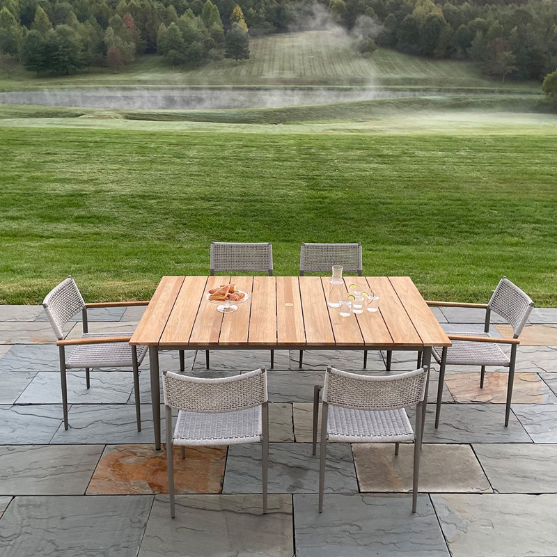 La Jolla Rectangular Dining Table W/Teak Top, 29.5" H x 43.5" W x 91.5" L