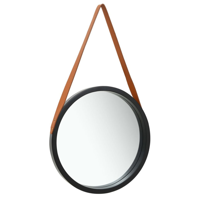 Hanging Mirror Height Adjustable Wall Mirror Bathroom Mirror Round, 16.7" x 16.7", Black