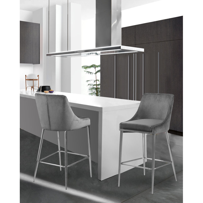 Tabouret de bar 27,5 po Karina, Gris, Chrome chrome