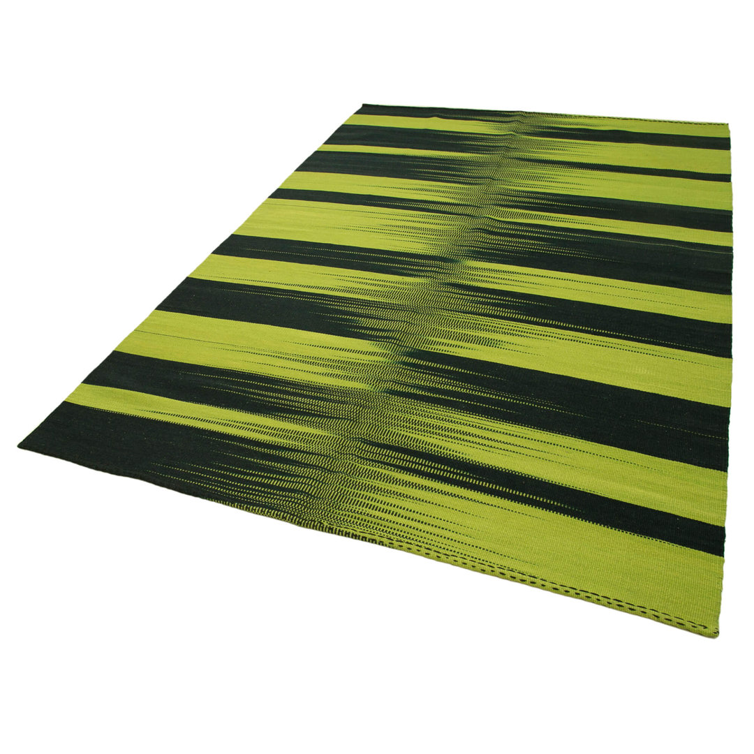 Degrade Kilim Green Striped Wool Handmade Area Rug