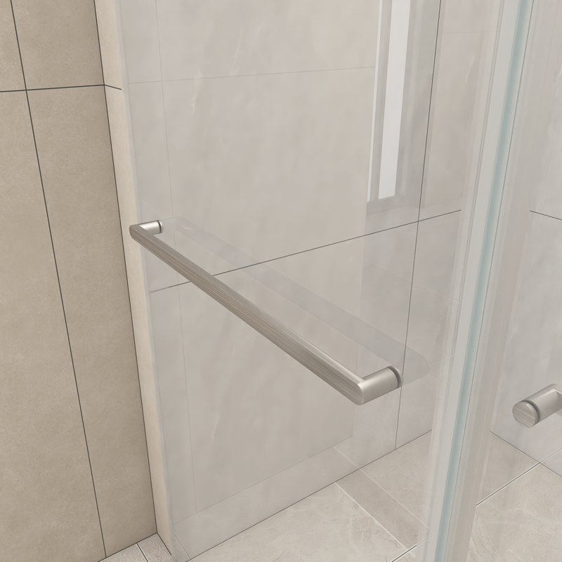 60 in. W x 70 in. H Frameless Shower Door with Clear Glass, Brushed Nickel