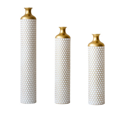 Floor Metal Vase Modern Style Decoration Home Droplet Shaped White Metal Vase 3Piece Set Gorgeous Home Decoration Large Glazed Metal Vase