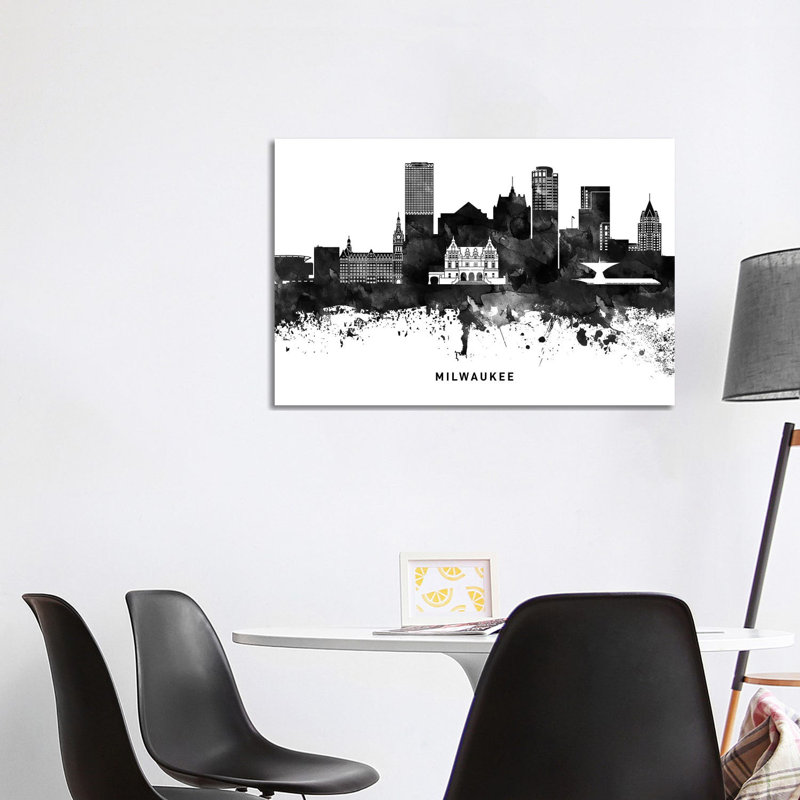 Milwaukee Skyline Black & White - Wrapped Canvas Print, 101.6 cm H x 66.04 cm W