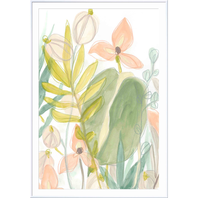 «Island Flora II» par June Erica Vess - peinture encadrée, H 32 po x l 48 po, Blanc