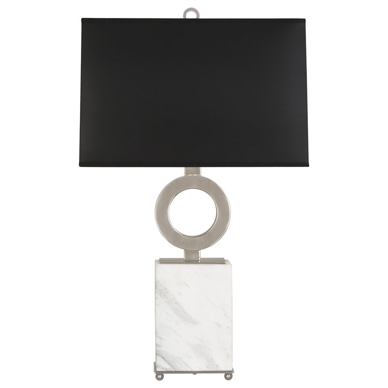 Oculus Table Lamp, Antique Silver/White Marble, Black Opaque