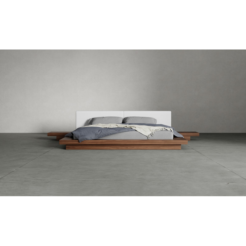 Upholstered Storage Bed, King, Walnut/White Leather