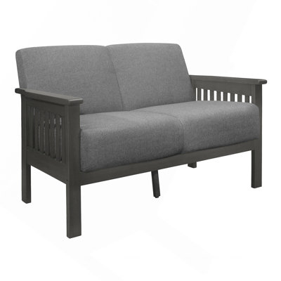 Classic Living Room 1pc Loveseat Gray Cushion Seat and Back Solid Rubberwood Furniture Transitional Style