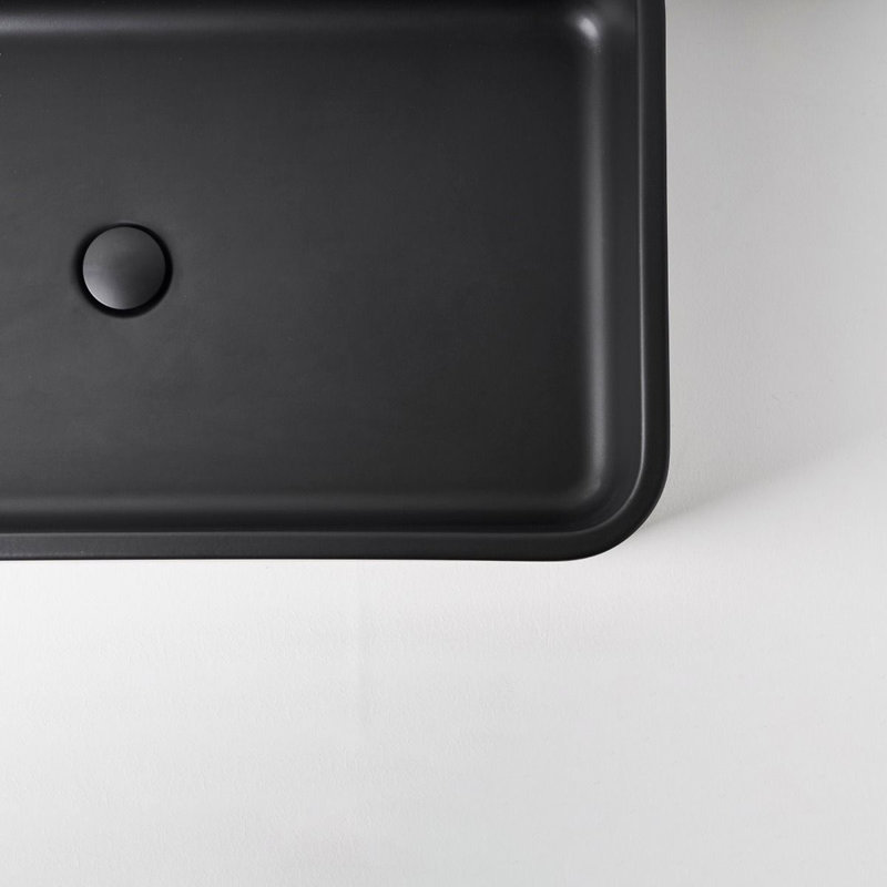 WS Bath Collections Cosa 17.7'' Ceramic Rectangular Vessel, Wall Mount Bathroom Sink with Overflow, Matte Black, Single Hole