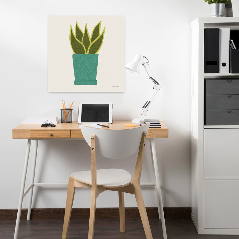 Art mural contemporain plante en pot, H 18 po x l 18 po