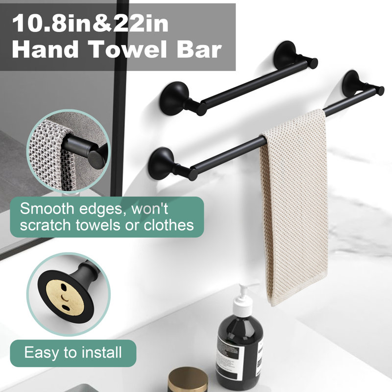 6 - Piece Bathroom Hardware Set, Matte Black, 3" H x 22" W x 3" D
