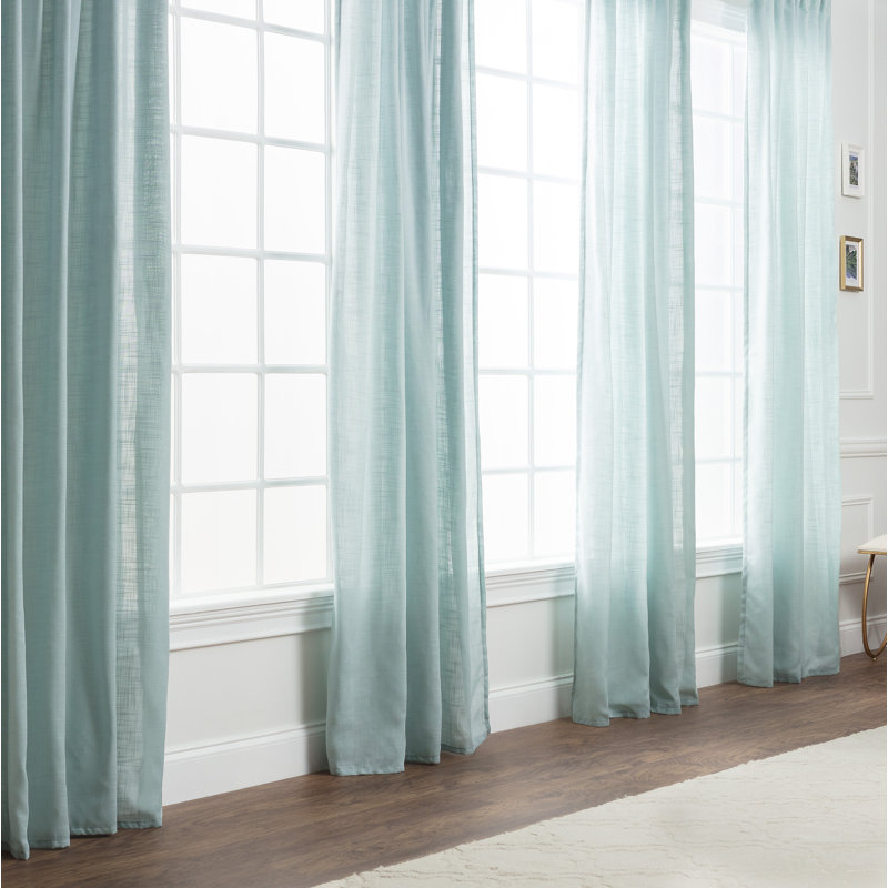 Misenheimer Solid Semi-Sheer Rod Pocket Curtain Panels, 52" x 96", Light Blue