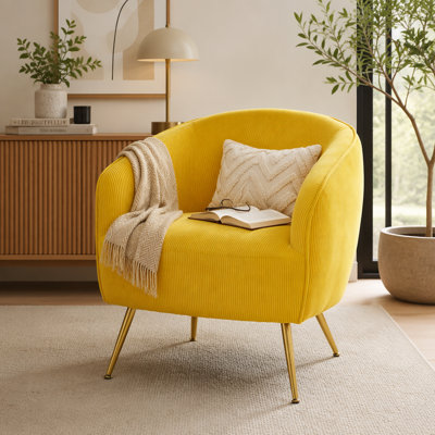 Corduroy Accent Chair with Gold Metal Legs, Modern Upholstered Armchair for Comfort and Style in Living Room or Bedroom