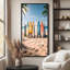 Planche de surf colorée sur une plage ensoleillée avec palmiers, art vertical de la côte, très grandes photos, impression sur toile encadrée-126313472-126313473