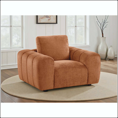 Chaise d'appoint rembourrée avec profil sculptural, capitonnage et accoudoirs surdimensionnés - Orange brûlé