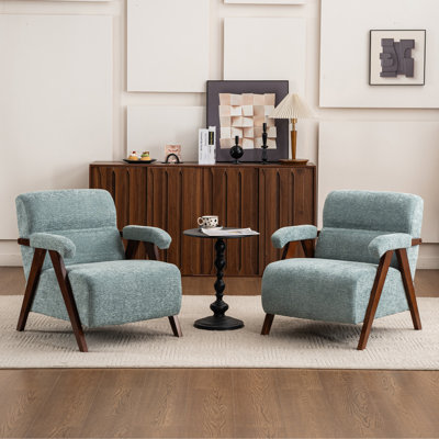 Chaise d'appoint rembourrée de style Mid-Century avec pieds en bois massif