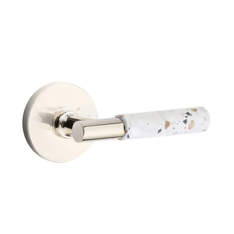 Emtek Select Passage Interior Mortise w/ Disc Rosette & T-Bar Stem, Light Terrazzo Lever, Polished Nickel, Right