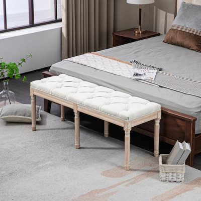 Banc de chambre de 46 po de couleur blanc crème, recouvert de tons français rétro pour un charmant coin de tranquillité, revêtu de blanc