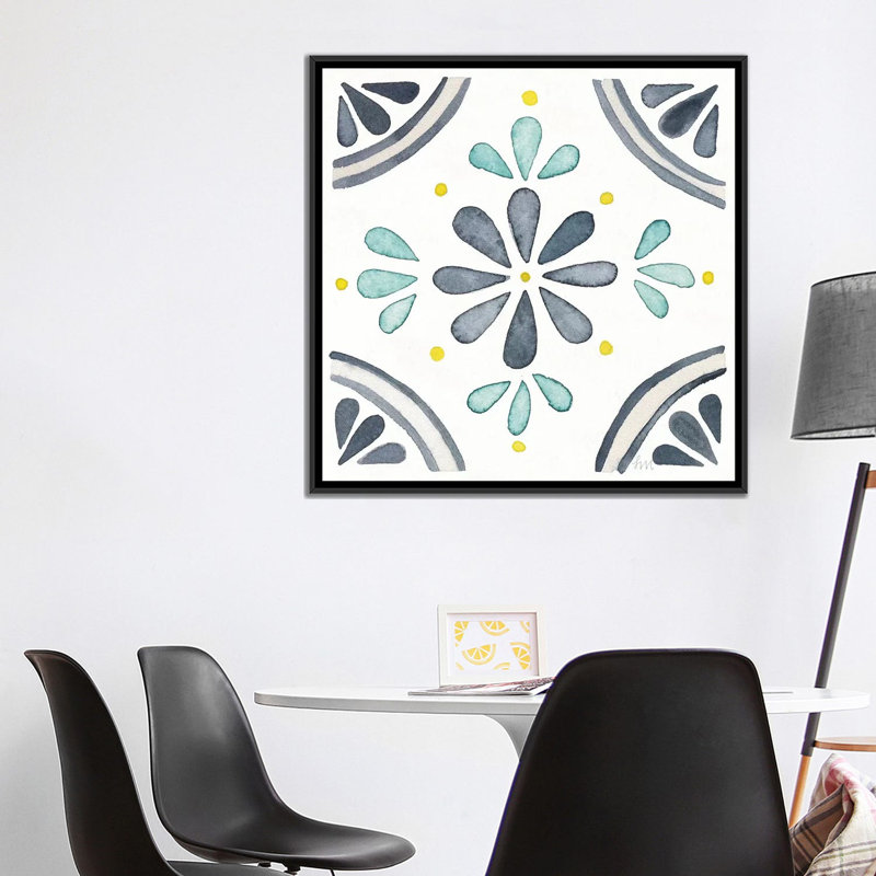«Garden Getaway Tile I White», impression sur toile, H 18 po x l 18 po x P 1,5 po, Toile avec cadre noir, Pas de tapis