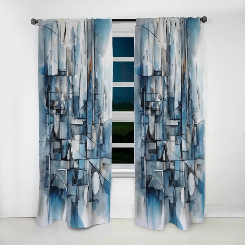 Kayton - Harmonie abstraite bleue de forme IV - Rideau en velours moderne - obscurcissant - 1 panneau, L 52 po x L 84 po