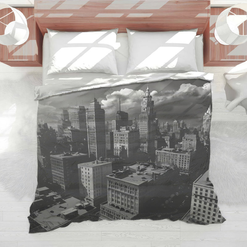 Black White Cityscape Comforter, Twin Extra Long