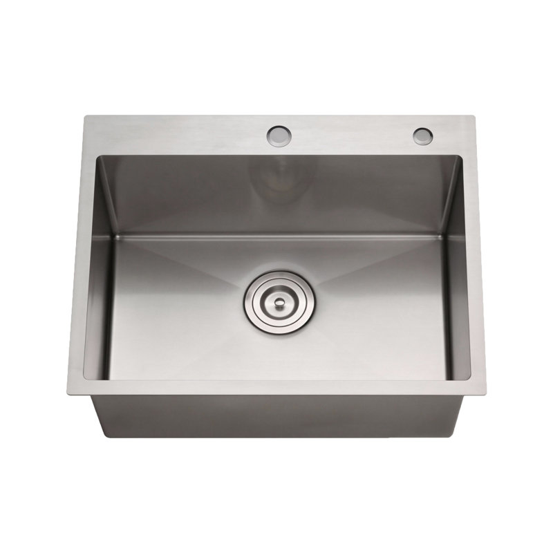 Évier de cuisine à cuve simple à montage sur plan en acier inoxydable L 23 po x l 19 po, Nickel brossé