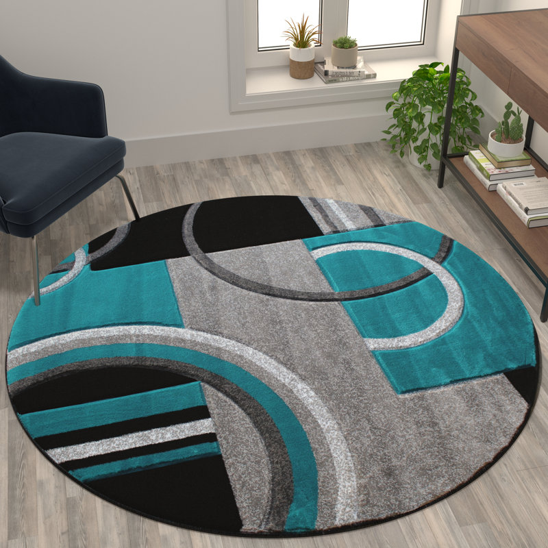 Skakke Modern Geometric Design Abstract Area Rug, Round 5'3"