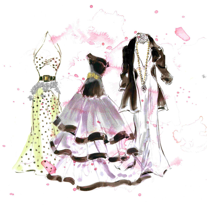 Watercolor Fashion Outfits - Impression sur toile tendue, L 20 po x H 20 po