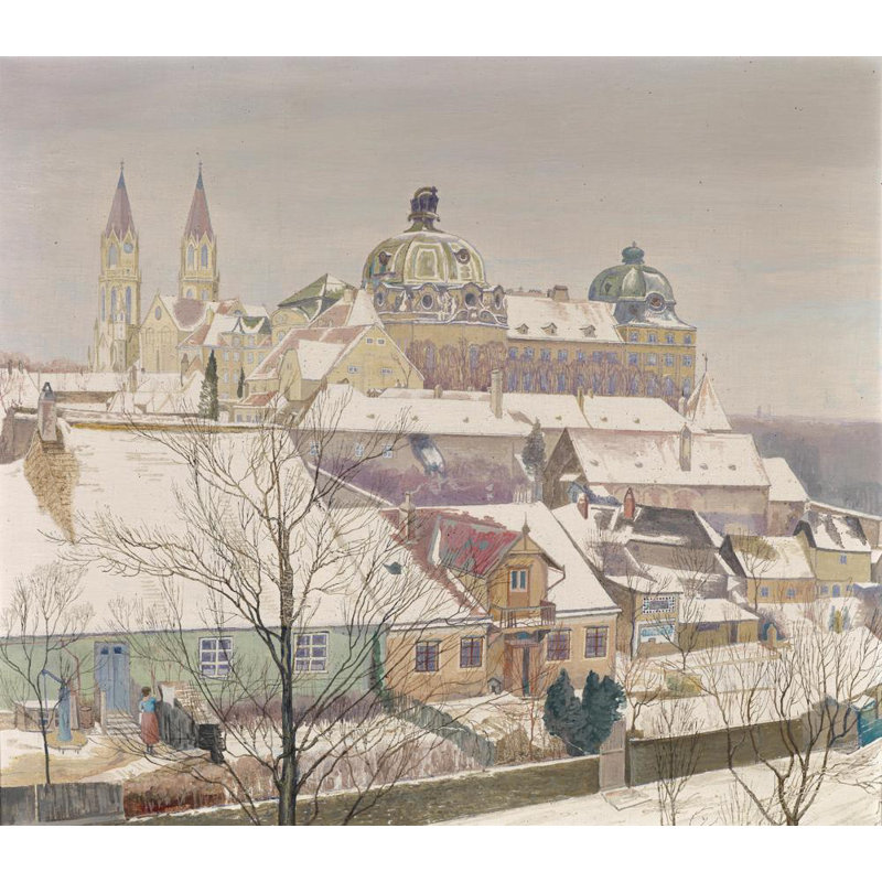 «Klosterneuburg in Winter» par Max Kahrer, reproduction d'art sur toile tendue avec châssis, H 18 po x l 14 po