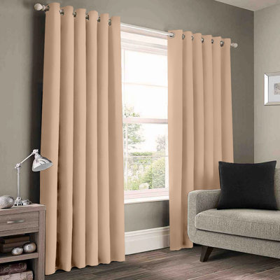 Luxury 230 GSM 100% Blackout Eyelet Room Darkening Curtain Pair