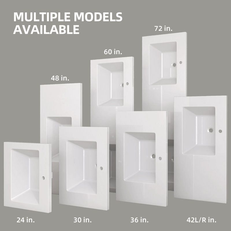 60 Inch Solid Surface Double Sink Bathroom Vanity Top with Integrated Dual Sinks, Bright White Seamless Countertop, Waterproof & Easy Install, Standard 2-Sink Vanity Top Replacement