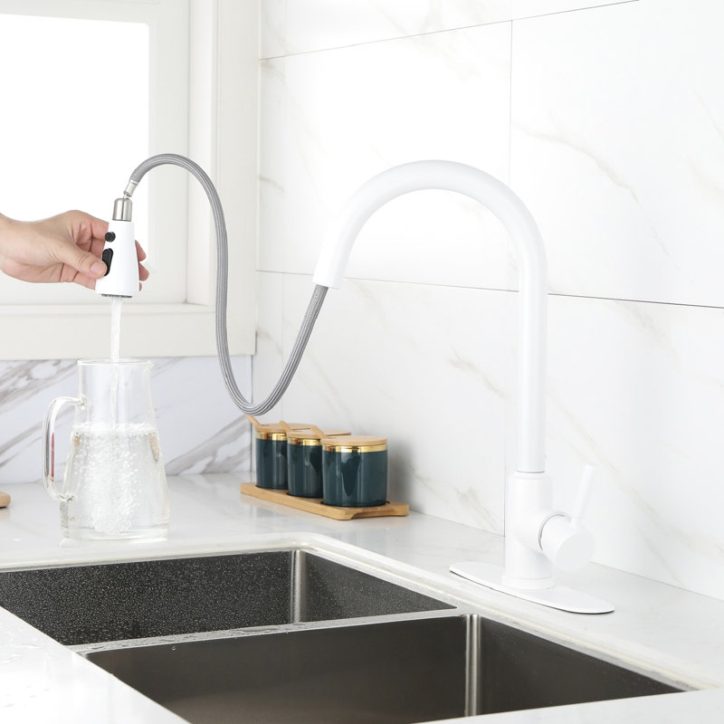 Robinet de cuisine en acier inoxydable avec douchette extractible - look moderne, installation rapide blanche et style de fonctionnement simple, acier, facilité et satisfaction, choix de régulation flexible de la température du débit d'eau