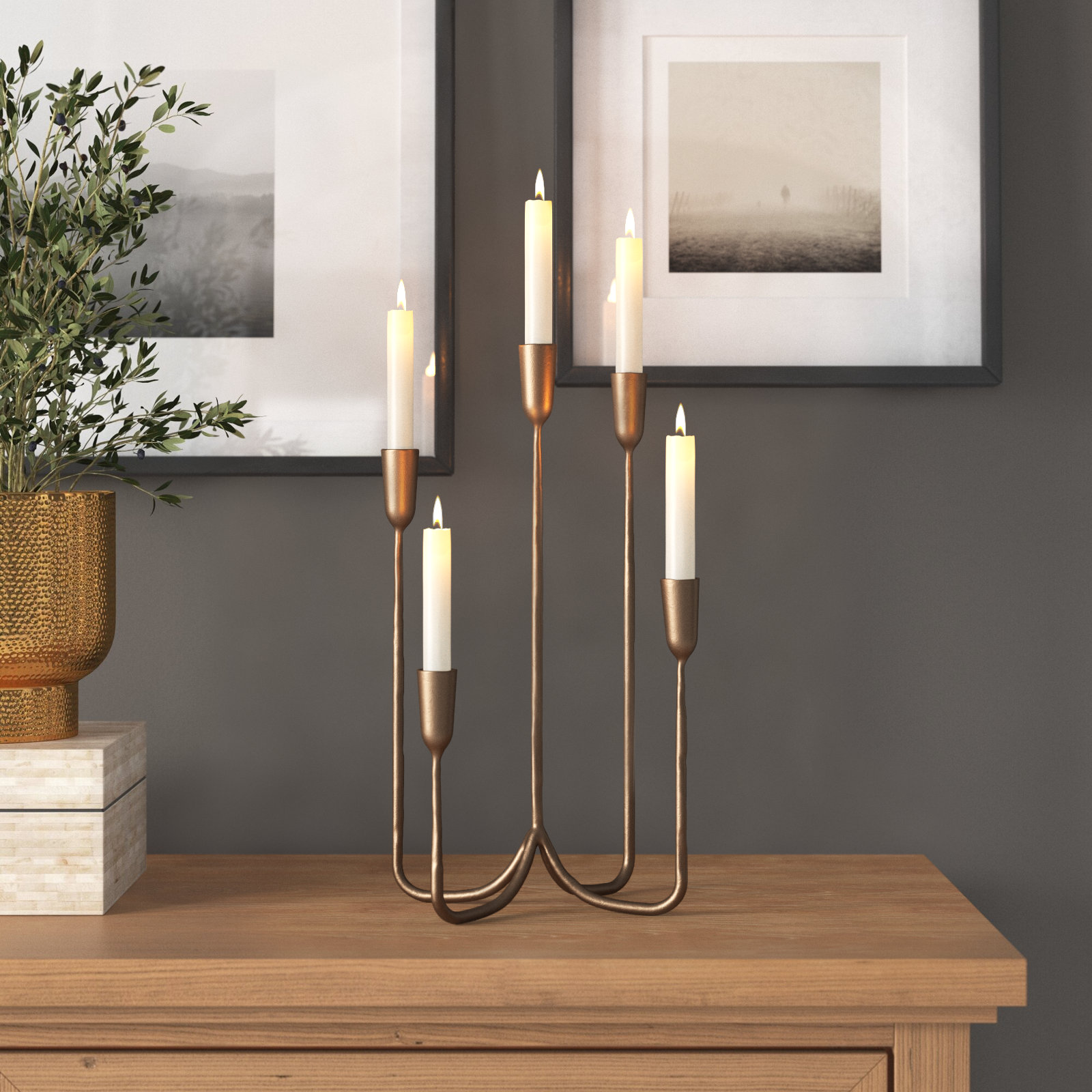 Brass Candelabra, 17.25" H x 11.5" W x 11.5" D