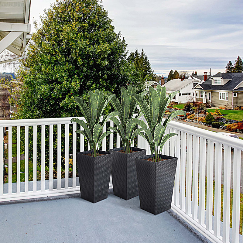 Set of 3 Tall Planters with Drainage Hole, Outdoor Flower Pots, Indoor Planters for Porch, Front Door, Entryway, Patio and Deck
