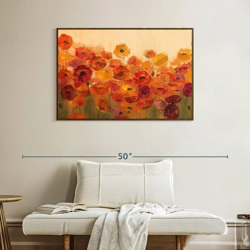 Coquelicots vibrants d'été, Cadre flottant noyer, 40 po x 27 po