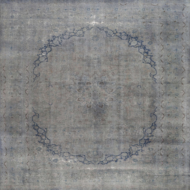 Tapis gris/bleu zone contemporaine, Carré 5 pi