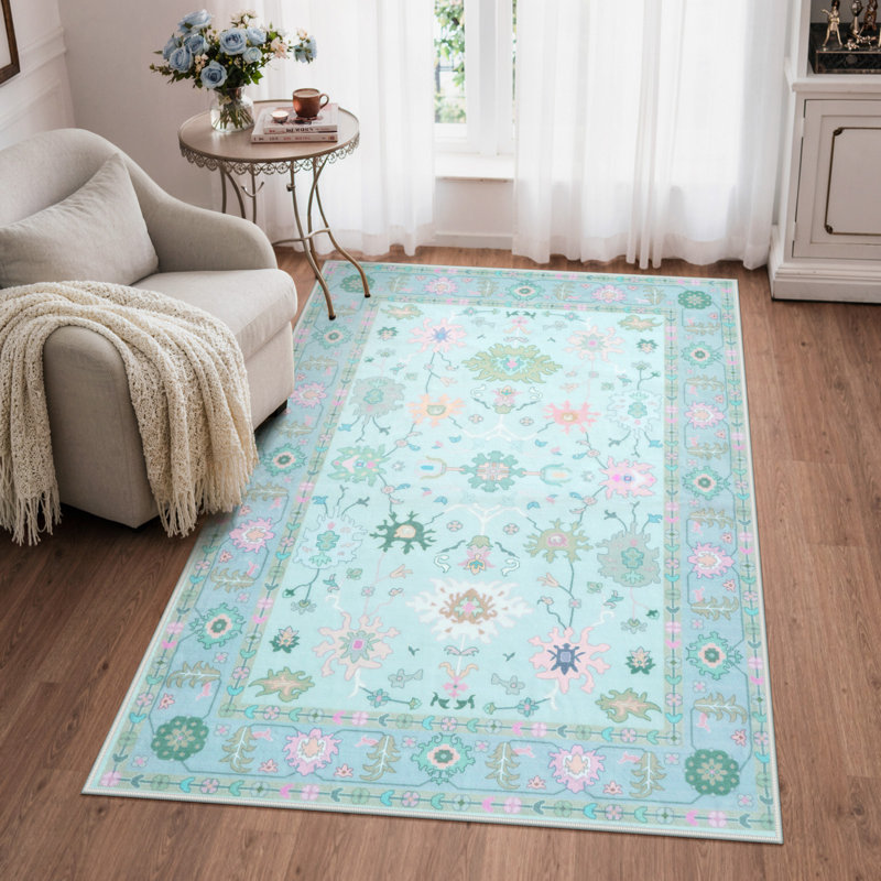 Kaldi Washable Oushak Runner, Non Slip Area Rug for Bedroom, Floral Boho Runners Vintage Mat, Rectangle 5' x 7'