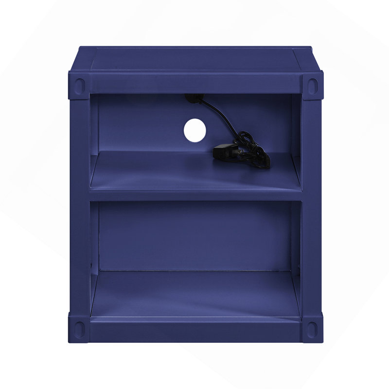 Table de chevet bleue avec tablette ouverte