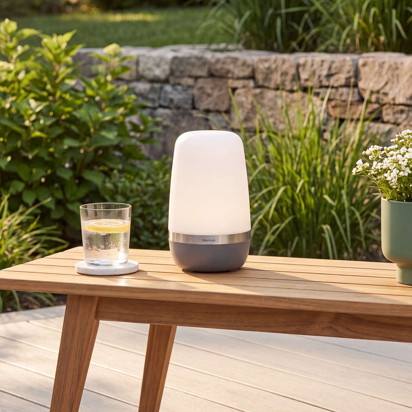 Spirit Rechargeable LED Outdoor Table Lamp, 13.8" H x 8.5" W x 8.5" D, White/Gray