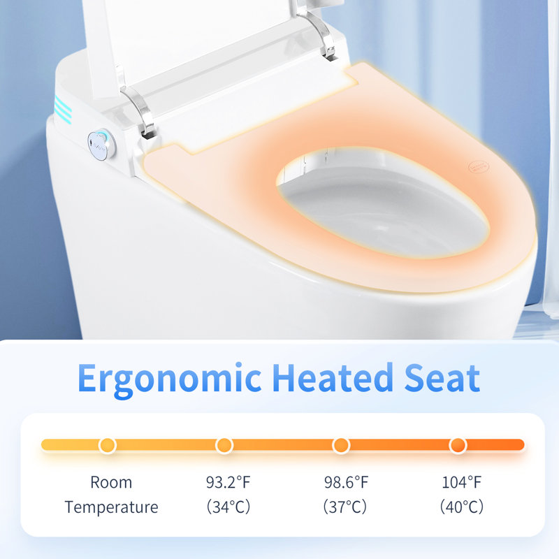 Bidet Smart Toilet, One - Piece Toilet Seat With Auto Flush And Open/Close, Heated Adjustable Temp, Warm Water Dry, Remote Control, Sensor For Automatic Cover, Multiple Wash Options Like Female Rear