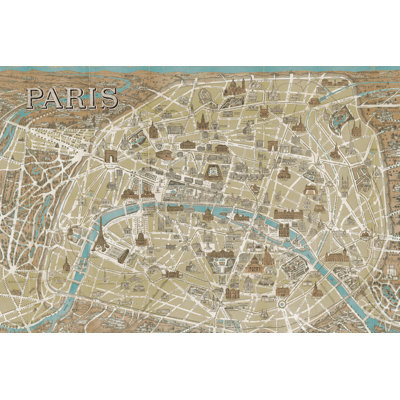 " Monuments Of Paris Map Blue " by Wild Apple Portfolio