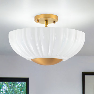 Plafonnier semi-encastré 15 po 3 lumières Mid-Century