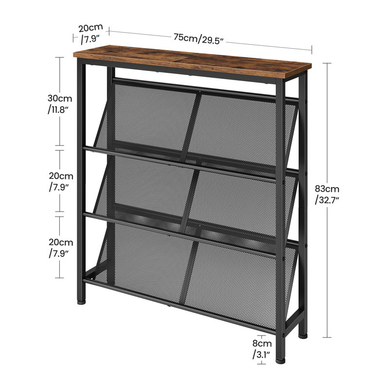 Étagère à chaussures inclinée à 4 niveaux, range-chaussures avec pieds réglables, étagère à chaussures mince avec plateau en bois et structure en métal, noir