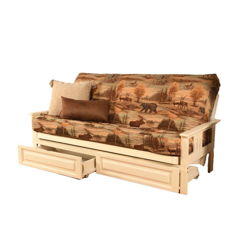 Le cadre de futon double Stratford comprend des tiroirs de rangement et un matelas, Blanc antique, Canadien, Innerspring