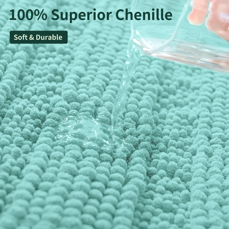 Tapis pour salle de bain en chenille douce Chenault, l 20 po x L 32 po, Vert clair