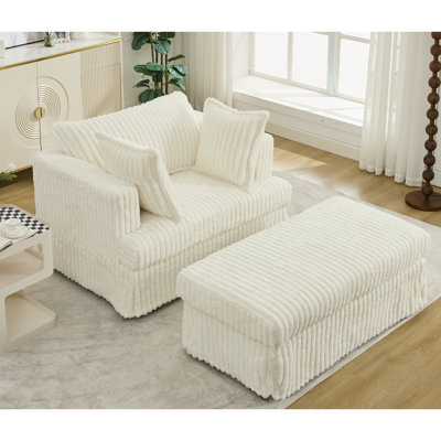 Chaise longue surdimensionnée en velours côtelé de 47,7 po avec repose-pieds, siège inclinable, fauteuil rembourré épais et confortable, avec repose-pieds, repose-pieds surdimensionné et mobile