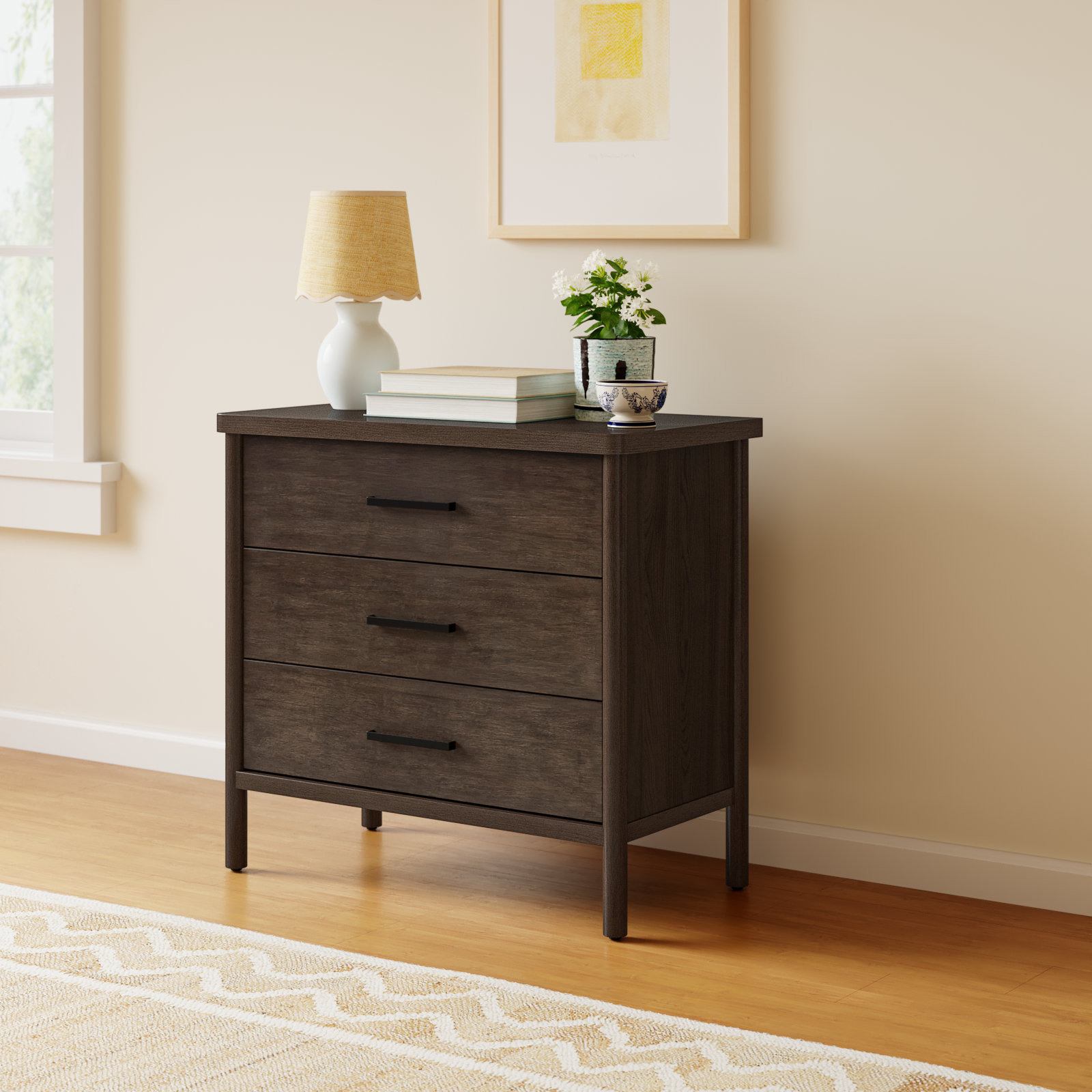 Lovell 3 Drawer 34" W Dresser, Dark Brown