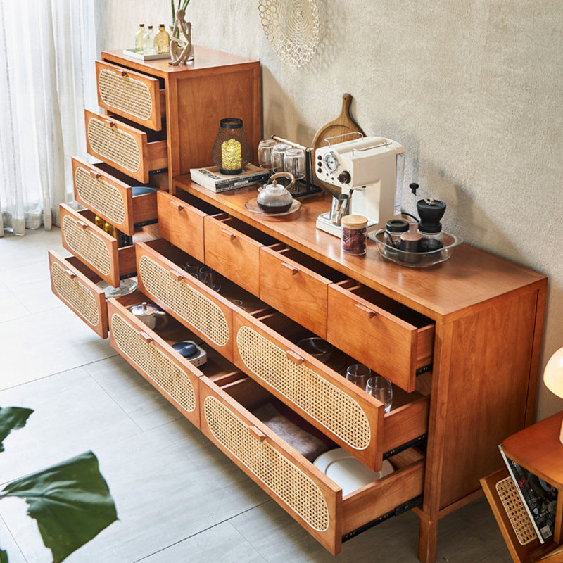 Commode décorative en rotin et bois massif